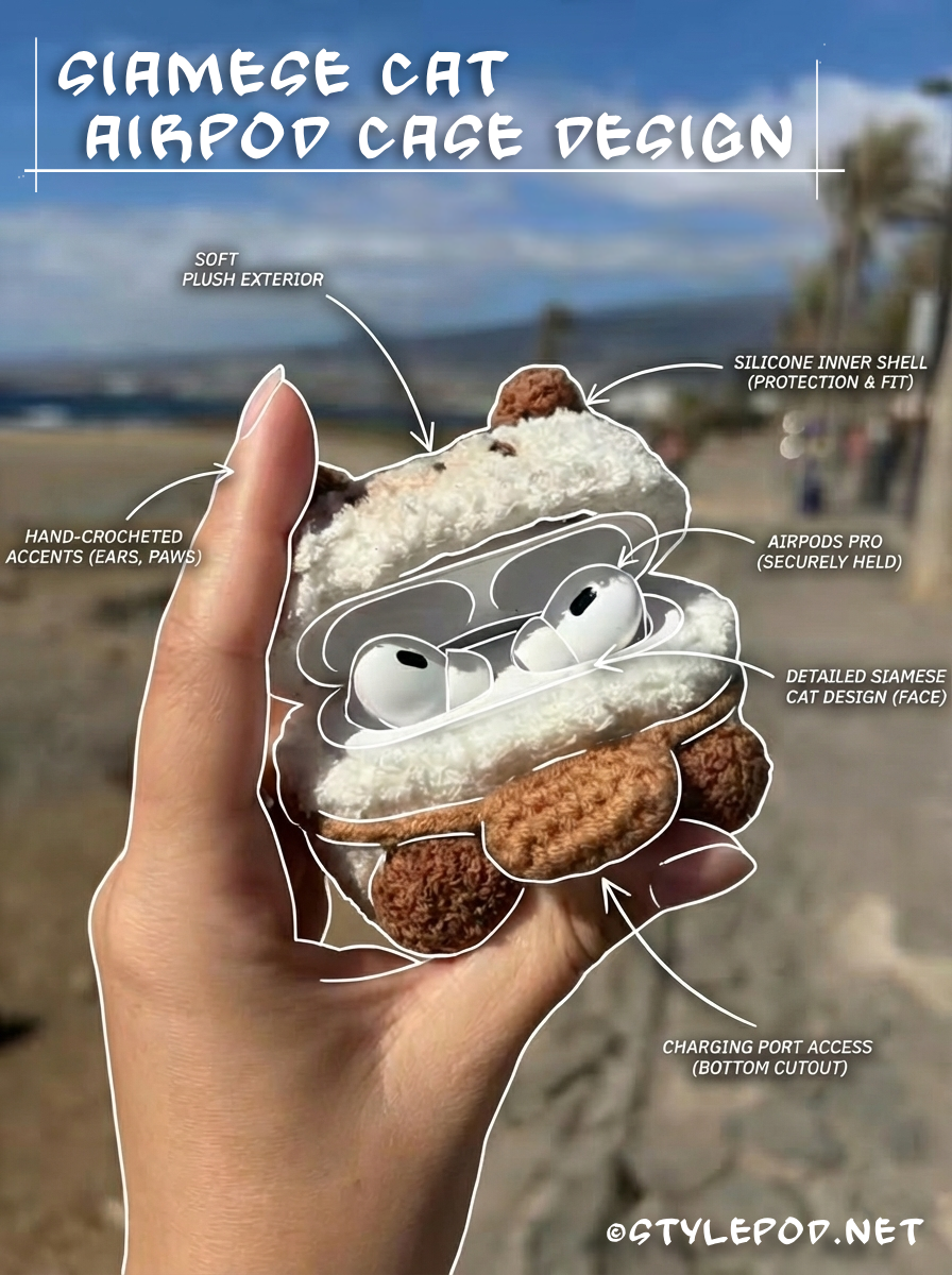 Siamese Cat Plush Earbuds Case